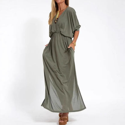 Damen Maxikleid mit Seitenschlitz und elastischem Taillenbund
