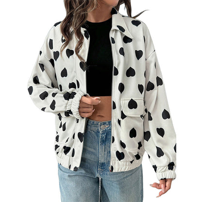 Damen Lässige Jacke Herzmuster Praktische Taschen Norvielle
