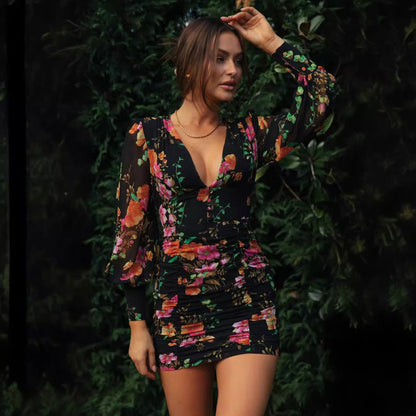 Damen Minikleid Floralmuster Rüschen Norvielle