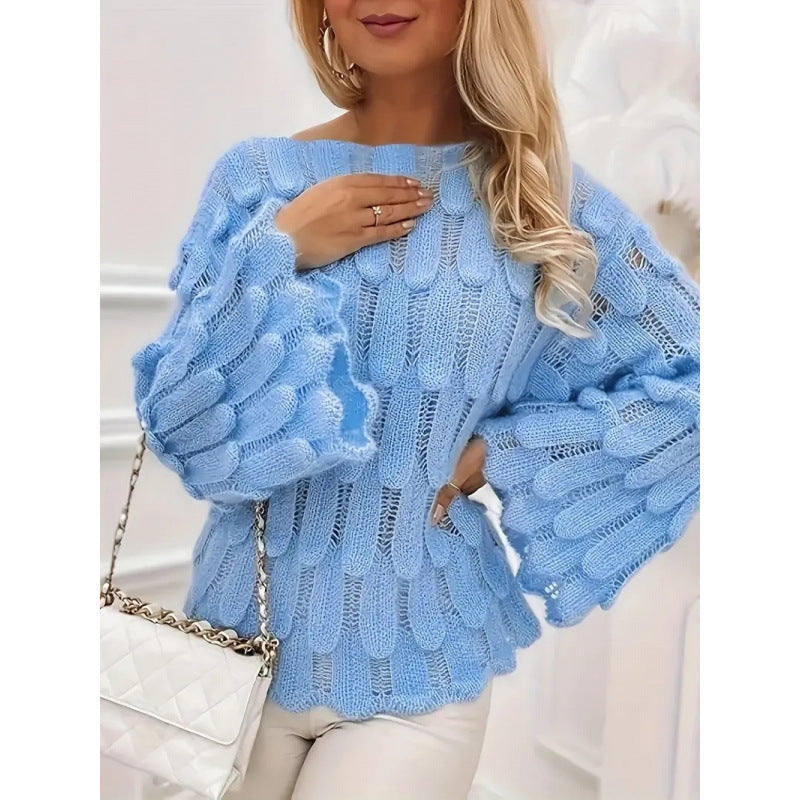 Damen Strickpullover Voluminöse Ärmel Strukturiert Beige Norvielle - Norvielle