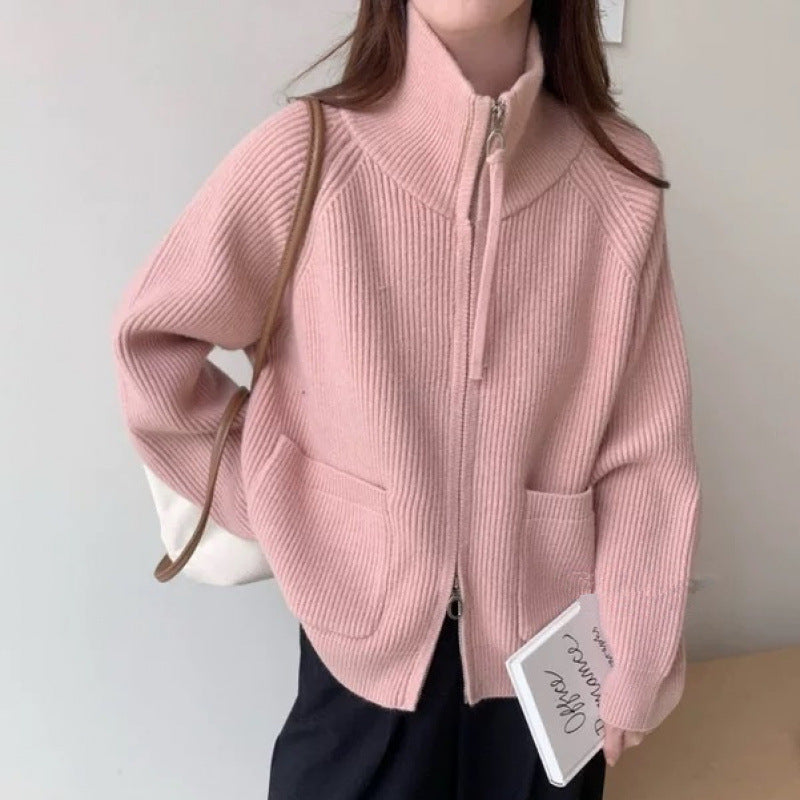 Damen Strickjacke Hochkragen mit Taschen Norvielle