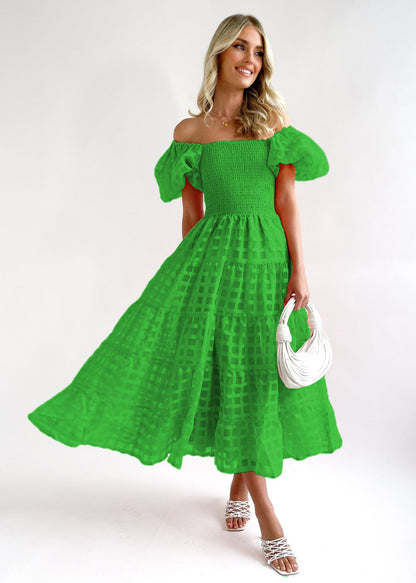 Damen Maxi-Kleid Puffärmel Elastisch Norvielle