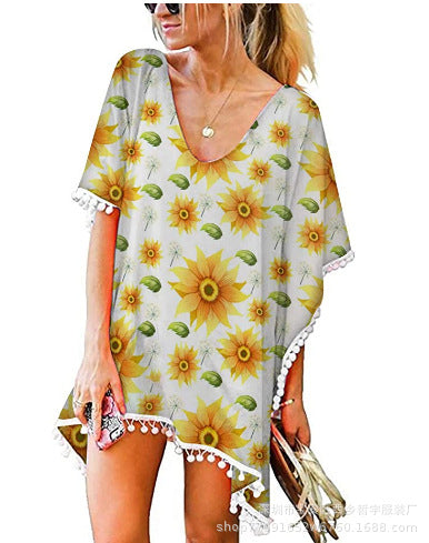Damen Strandtunika Floralmuster Poncho-Style