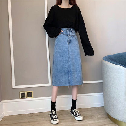 Damen Denimrock Midi unregelmäßiger Saum