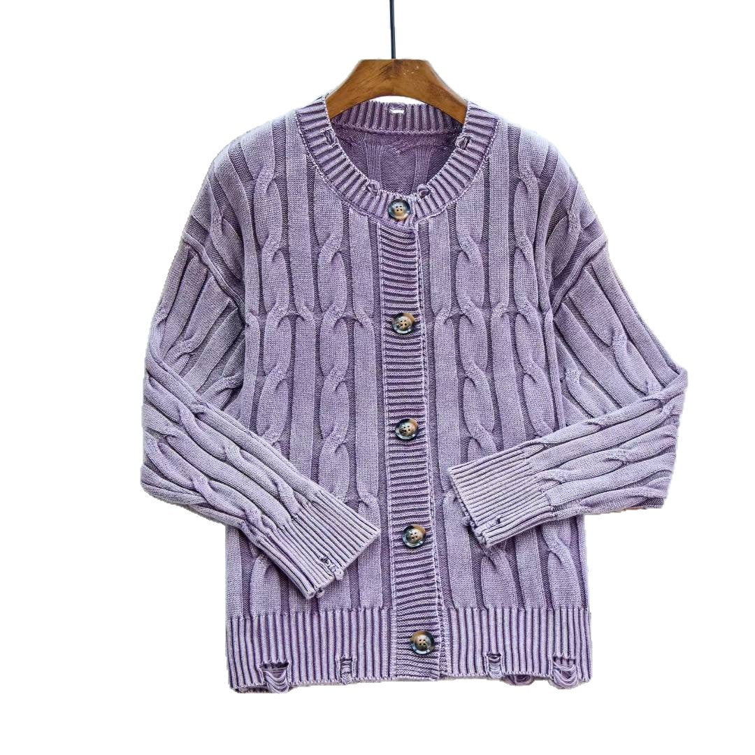 Damen Strickjacke Zopfdesign Holzknöpfe Beige