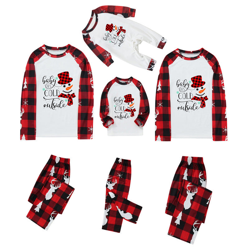 Weihnachtspyjamas Rot Karomuster Schneemann Familie