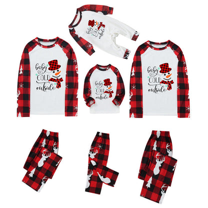 Weihnachtspyjamas Rot Karomuster Schneemann Familie