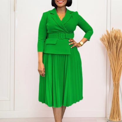Damen Blazer-Kleid mit Taillengürtel und Plissee Optik Schwarz - Norvielle
