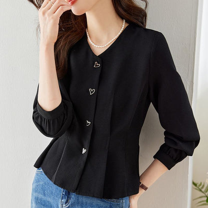 Damen Bluse Herzknöpfe Volumärmel Norvielle