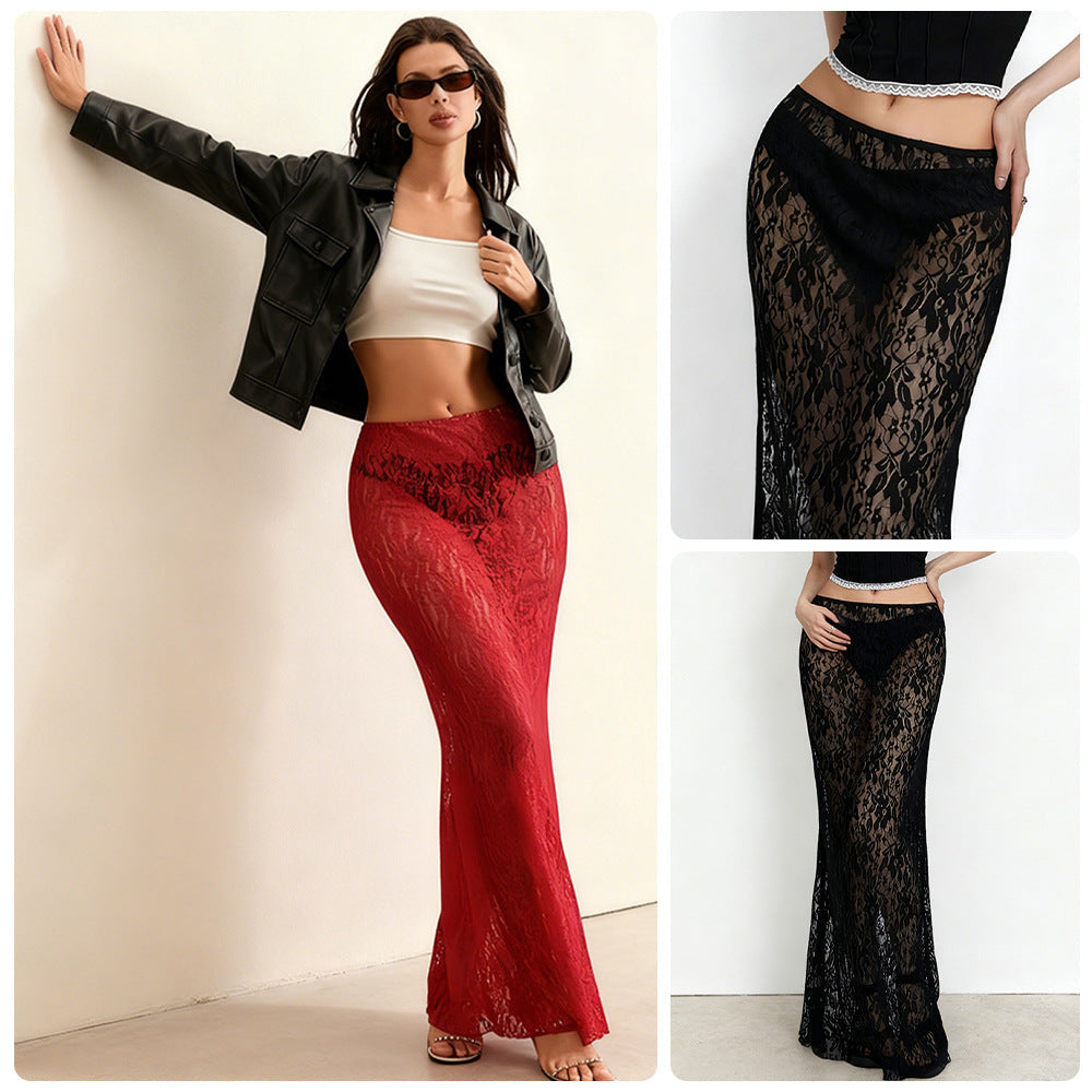 Damen Spitzenrock Hochschlitz Elegant Taillierte Form Norvielle - Norvielle