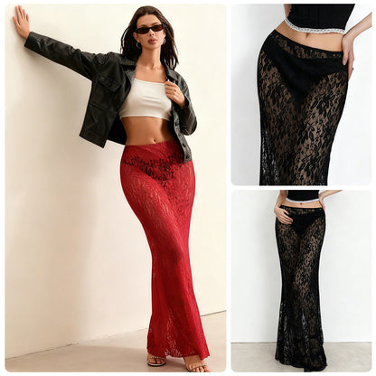 Damen Spitzenrock Hochschlitz Elegant Taillierte Form Norvielle - Norvielle
