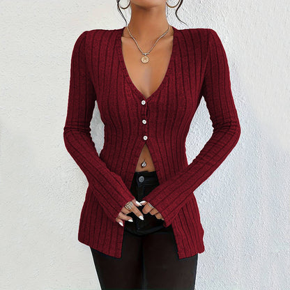 Damen Langarmcardigan Feine Rippstruktur Elegante Knöpfe Beige - Norvielle