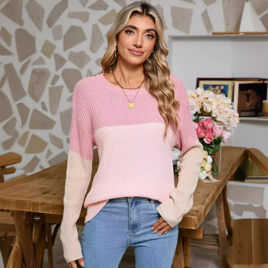 Damen Strickpullover Farbblockdesign