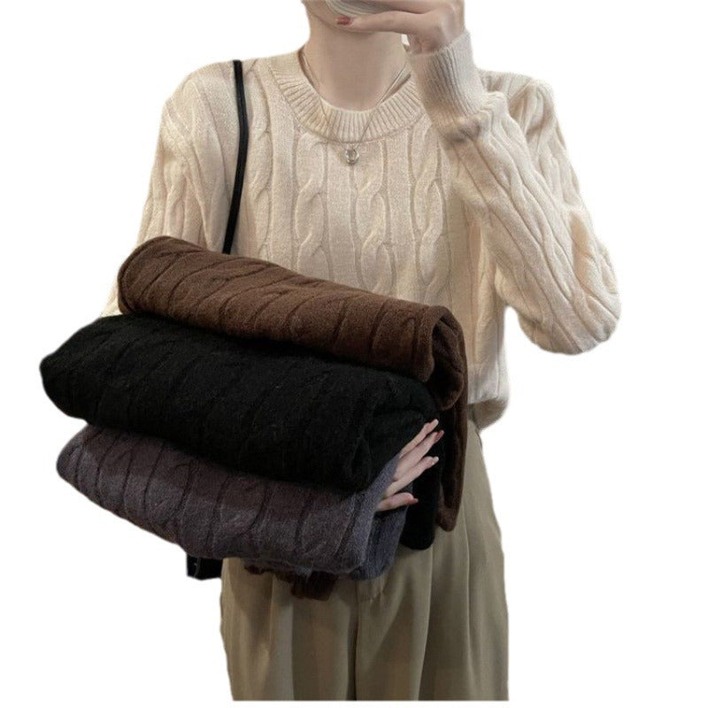 Damen Grobstrickpullover Strukturiertes Zopfmuster Lässiger Schnitt
