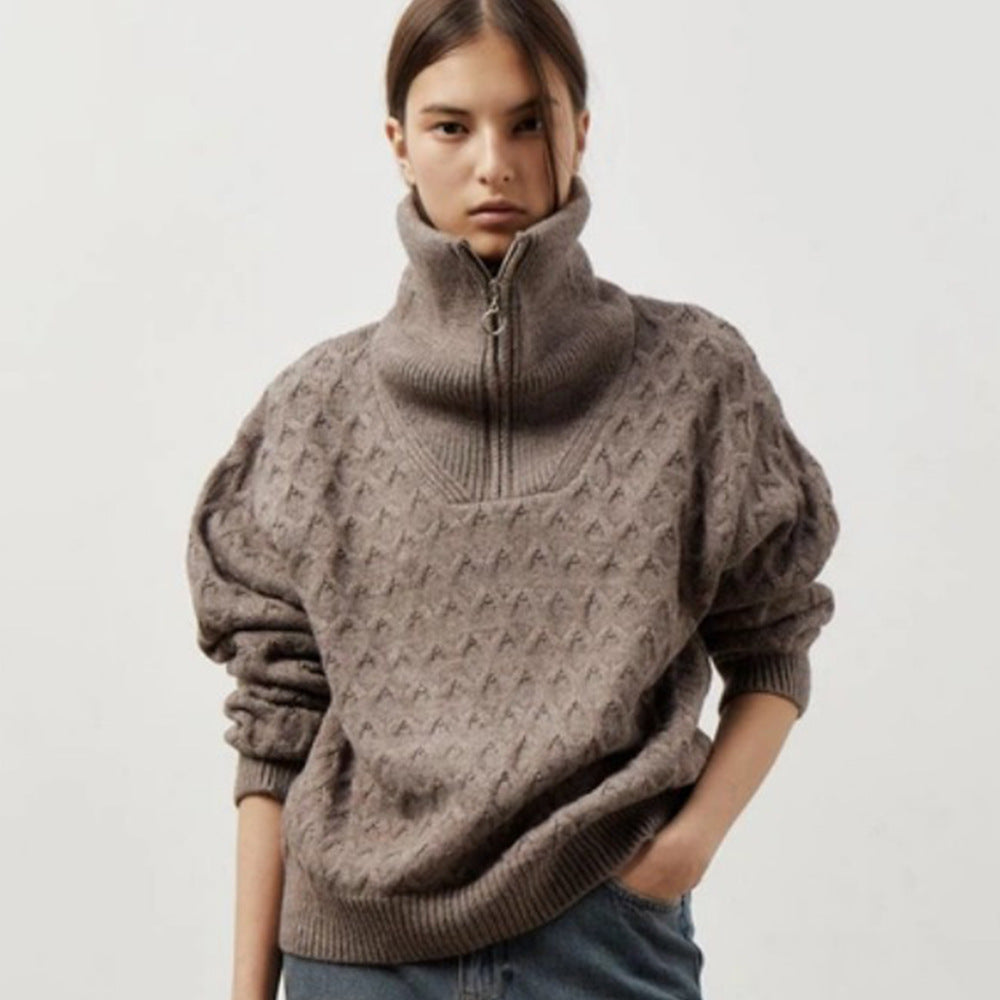 Damen Gemusterter Pullover Hochkragen Reißverschluss Norvielle