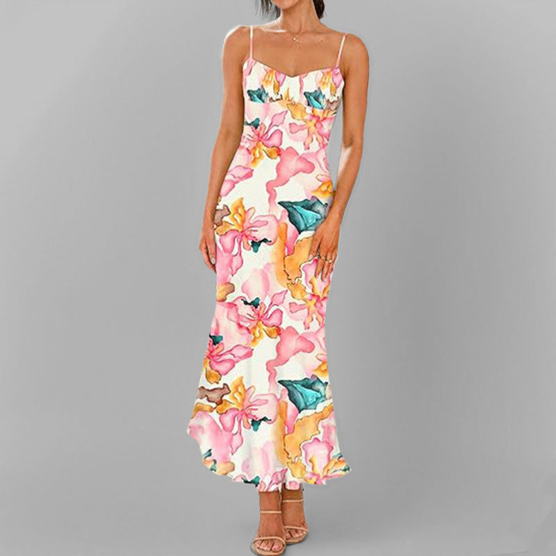 Damen Maxikleid Fließend Floralmuster Rüschensaum Norvielle - Norvielle