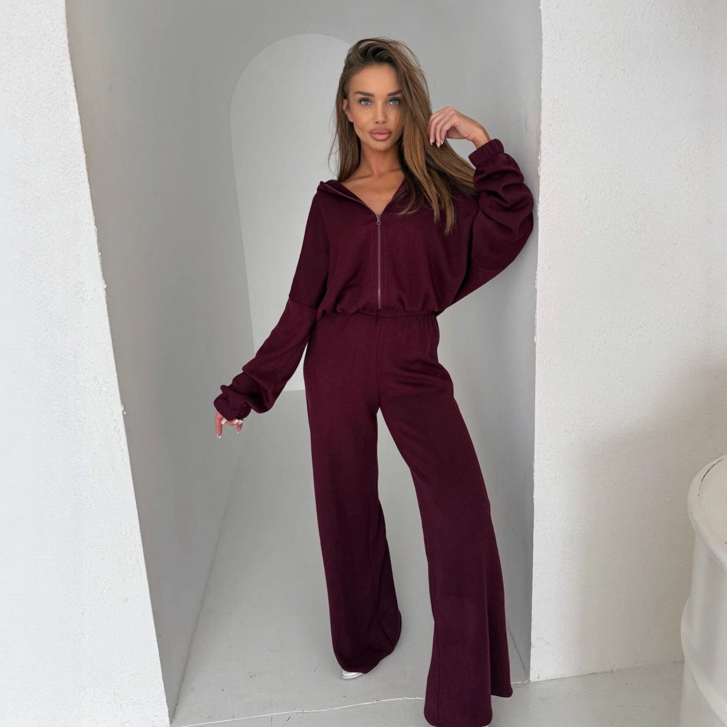 Damen Pyjama-Anzug Langbein Kapuze Norvielle