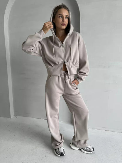 Damen Sport Set Cropped Hoodie und Jogginghose Norvielle