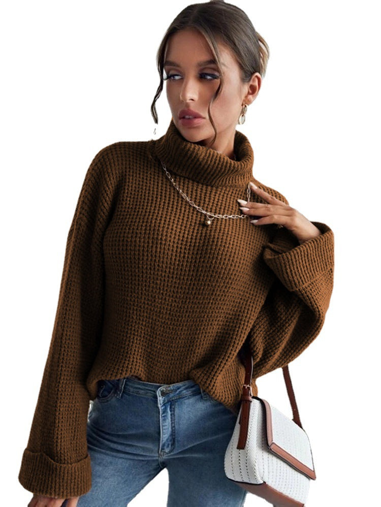 Damen Strickpullover Hochkragen Strukturierte Ärmel Norvielle