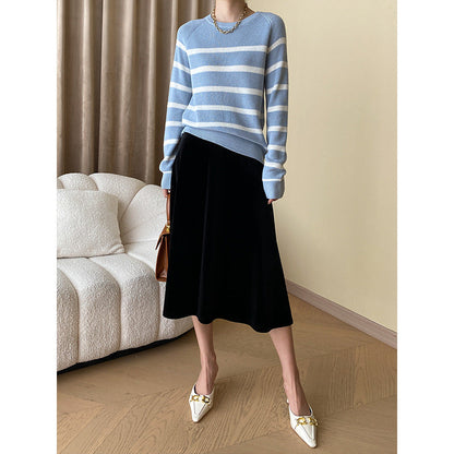Damen Pullover Gestrickt Breite Streifen Elegante Passform