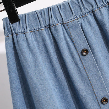 Damen Denim-Rock Lang mit Druckknöpfen