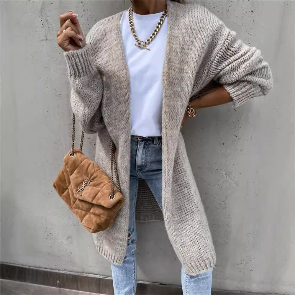 Damen Grobstrick-Cardigan Übergroße Ärmel Modisch Beige