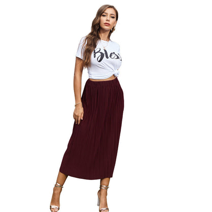 Damen Maxirock Plissee Elastischer Bund