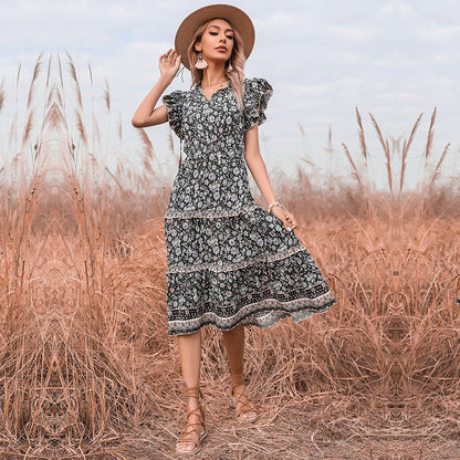 Damen Sommerkleid mit Rüschendetails und Blumenmuster