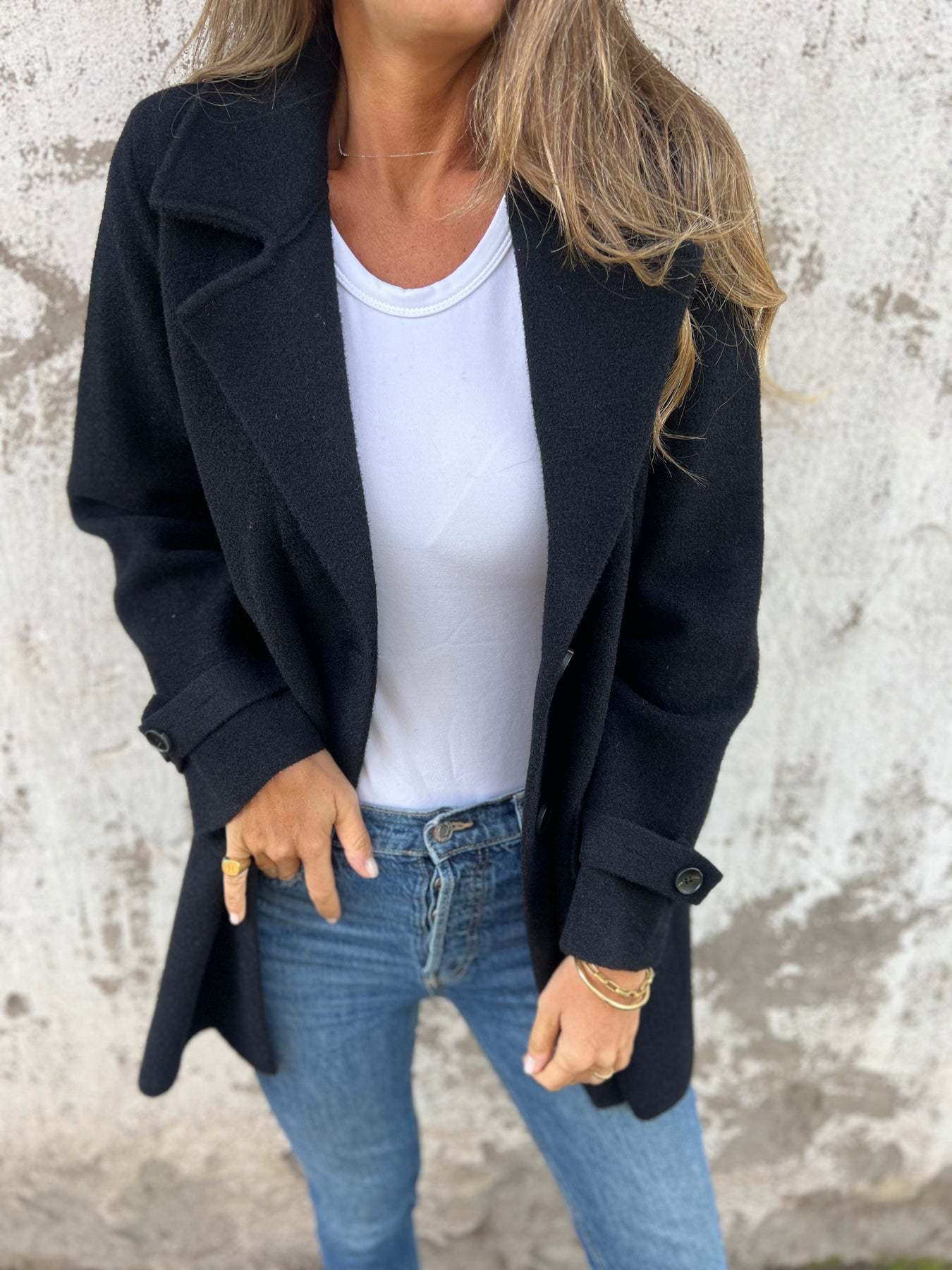 Damen Bouclé-Jacke Doppelter Knopfleiste Norvielle
