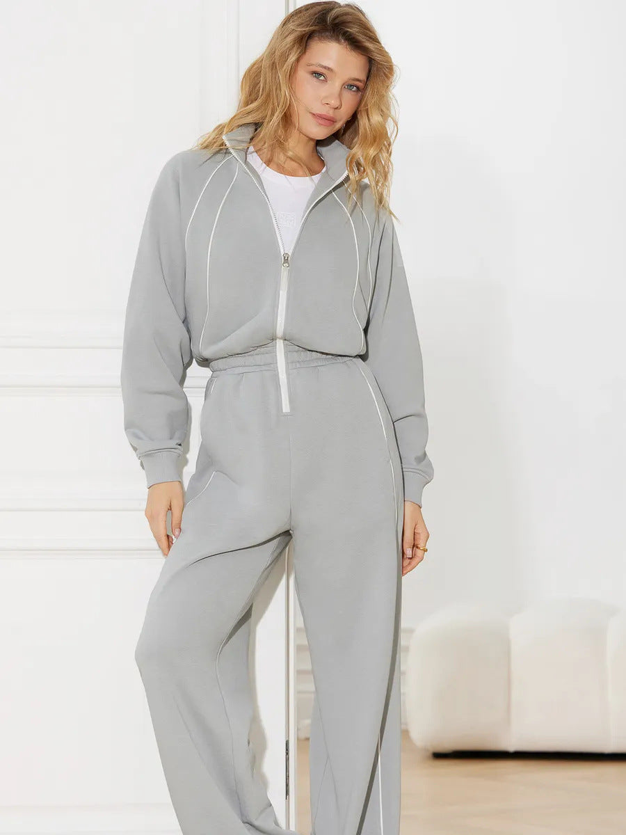 Damen Freizeitanzug Sportlich Hoher Kragen Bequeme Taschen Norvielle