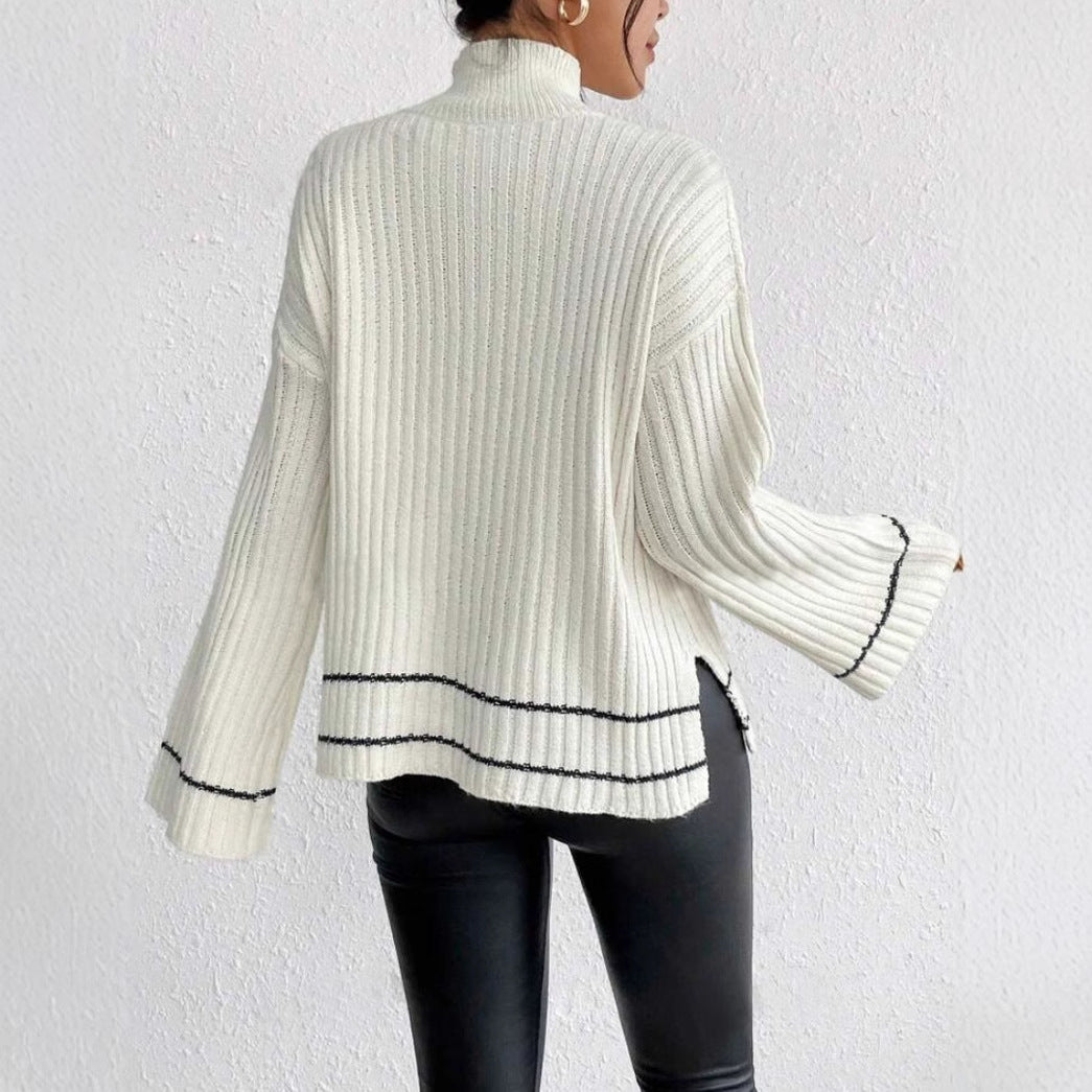 Damen Rollkragenpullover Gerippt Winterweiß