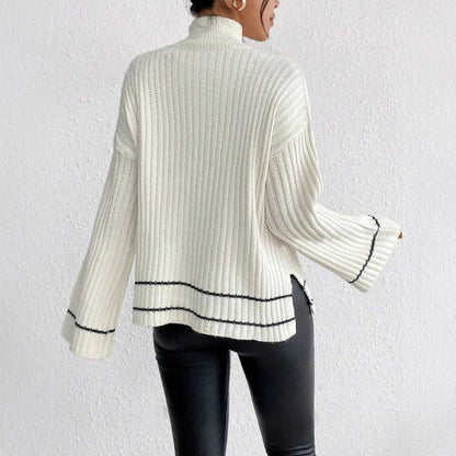 Damen Rollkragenpullover Gerippt Winterweiß