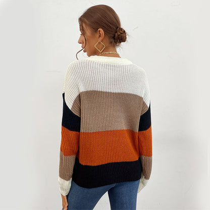 Damen Strickpullover Bunt Blockdesign