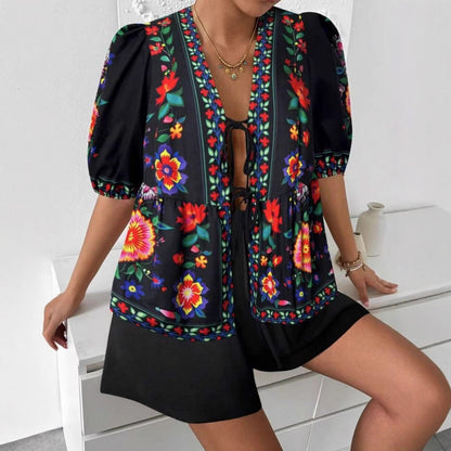 Damen Blusenshirt Blumenmuster Locker Norvielle
