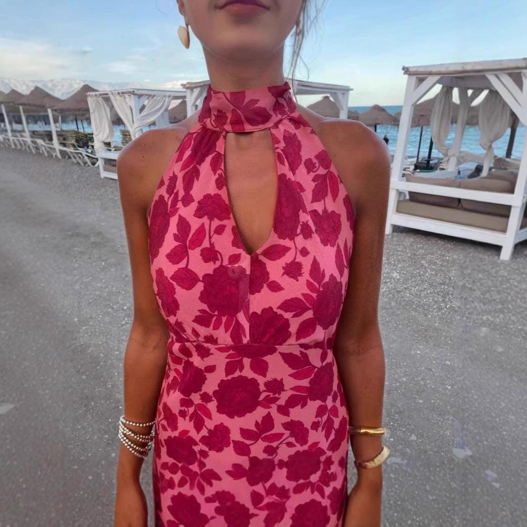 Damen Abendkleid Florales Design V-Ausschnitt Norvielle