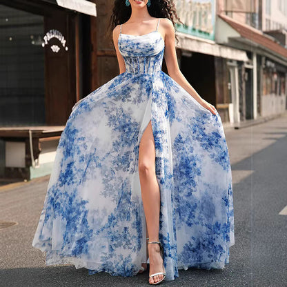 Damen Maxikleid Florales Muster Schwingender Rock - Norvielle