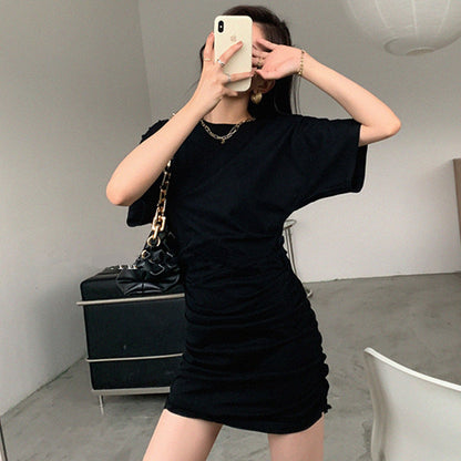Damen Minikleid Raffung V-Ausschnitt Elegantes