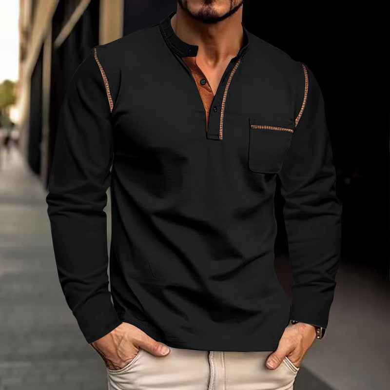 Herren Langarm-Shirt mit Kragen und Brusttasche Norvielle