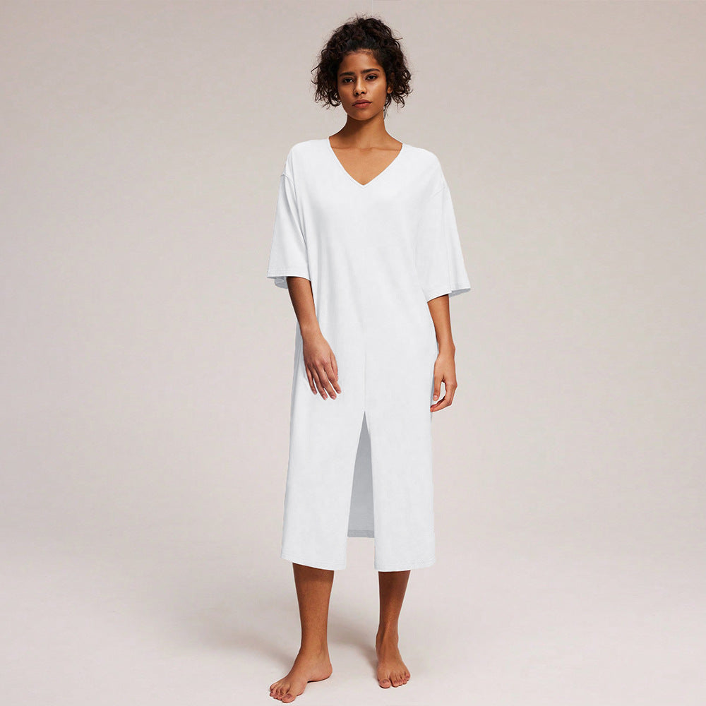 Damen Midikleid V-Ausschnitt Seitenschlitz Norvielle