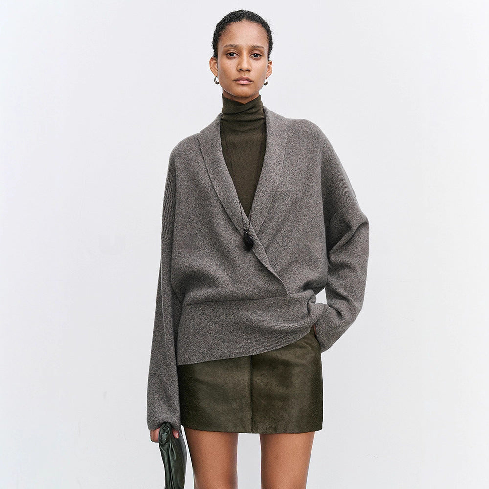 Damen Wickelpullover Weich Wolle Norvielle