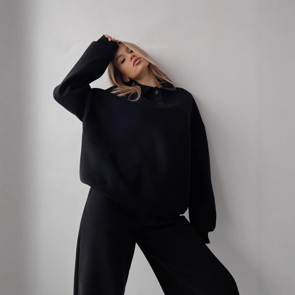 Damen Sportliches Loungewear-Set Weite Hose Modischer Kragen