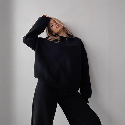 Damen Sportliches Loungewear-Set Weite Hose Modischer Kragen