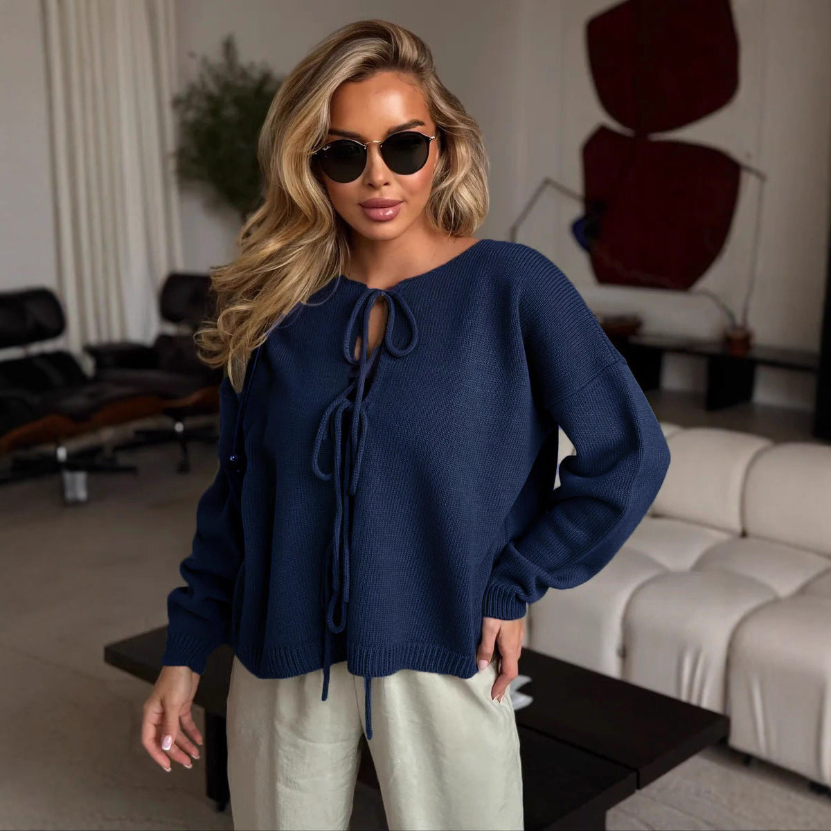Damen Strickpullover Lässig Dekorative Schnürung Norvielle