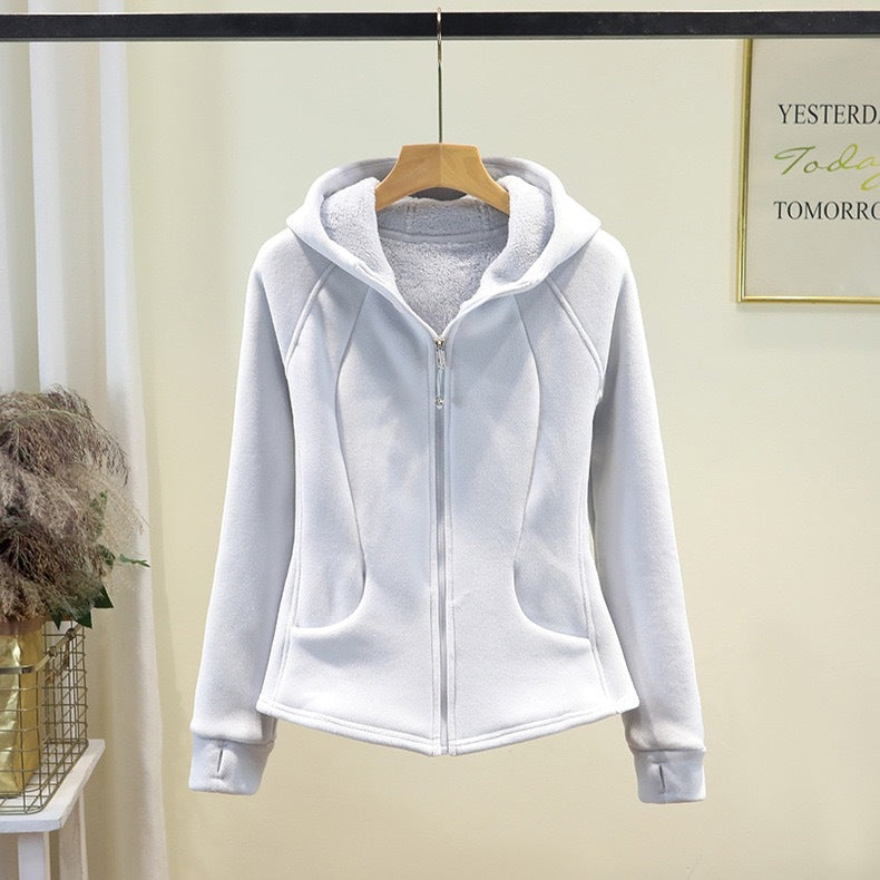Damen Fleecejacke Mit Kapuze Durchgehender Reißverschluss