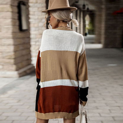 Damen Strickcardigan Farbblockdesign Gemütlich Beige