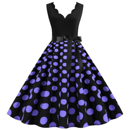 Damen Midi-Kleid Polka-Dots-Muster Tailliert