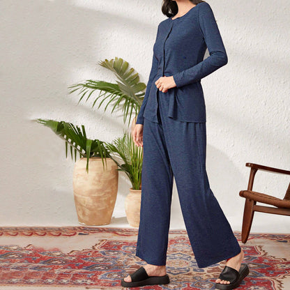 Damen Loungeanzug Langärmelig Weite Hose Komfort Norvielle