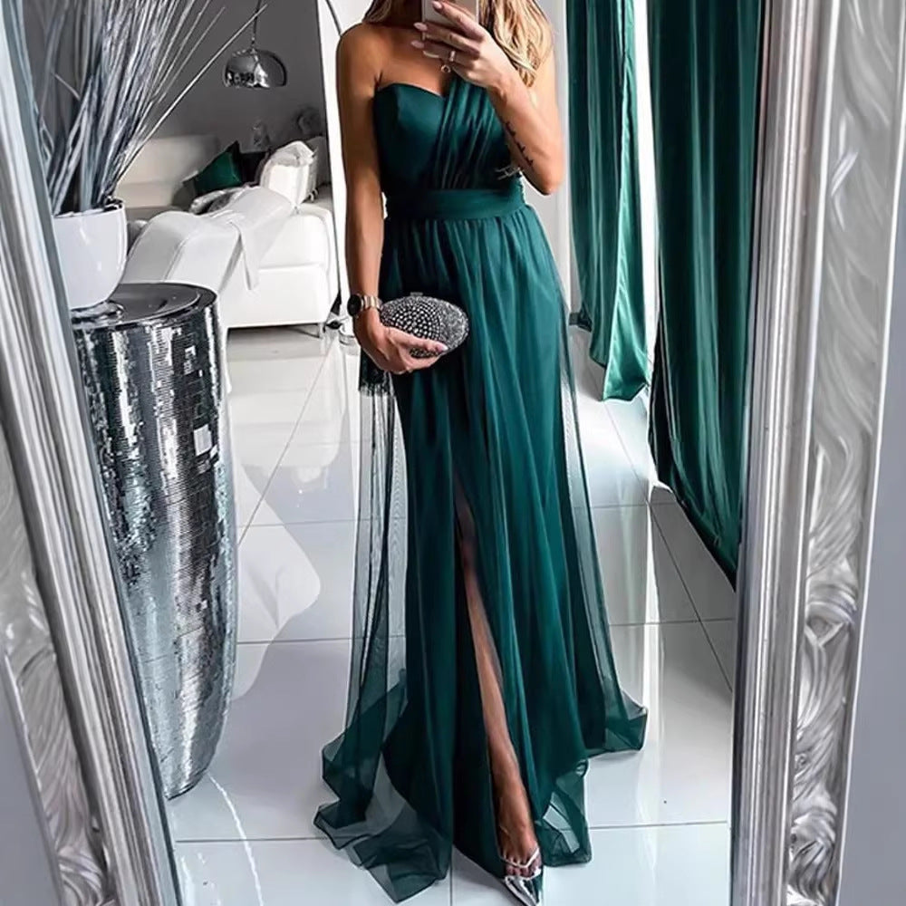 Damen Abendkleid Schulterfrei Hoch Beinschlitz Norvielle - Norvielle