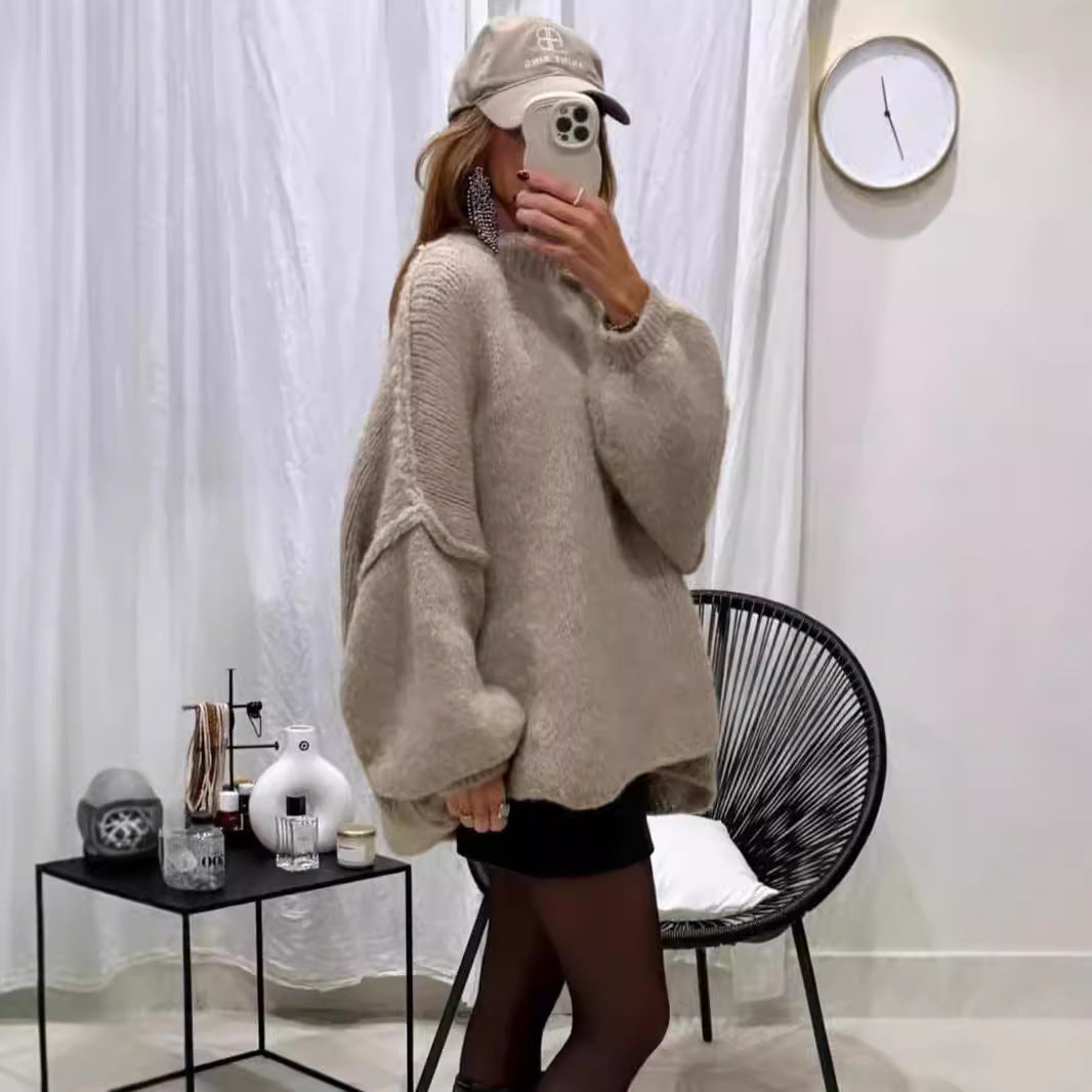 Damen Oversized Strickpullover Weiches Material Voluminöse Ärmel