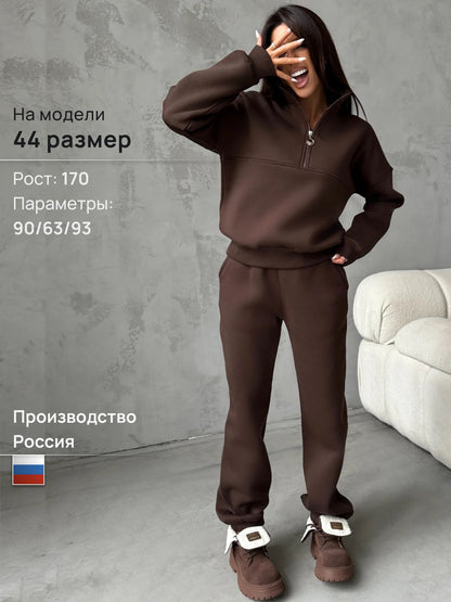 Damen Fleece-Jogginganzug Hochkragen Reißverschlussdetails